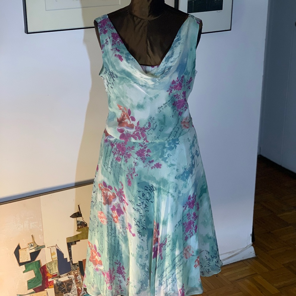 Lapis - Turquoise Printed Spanish Dress - Size L